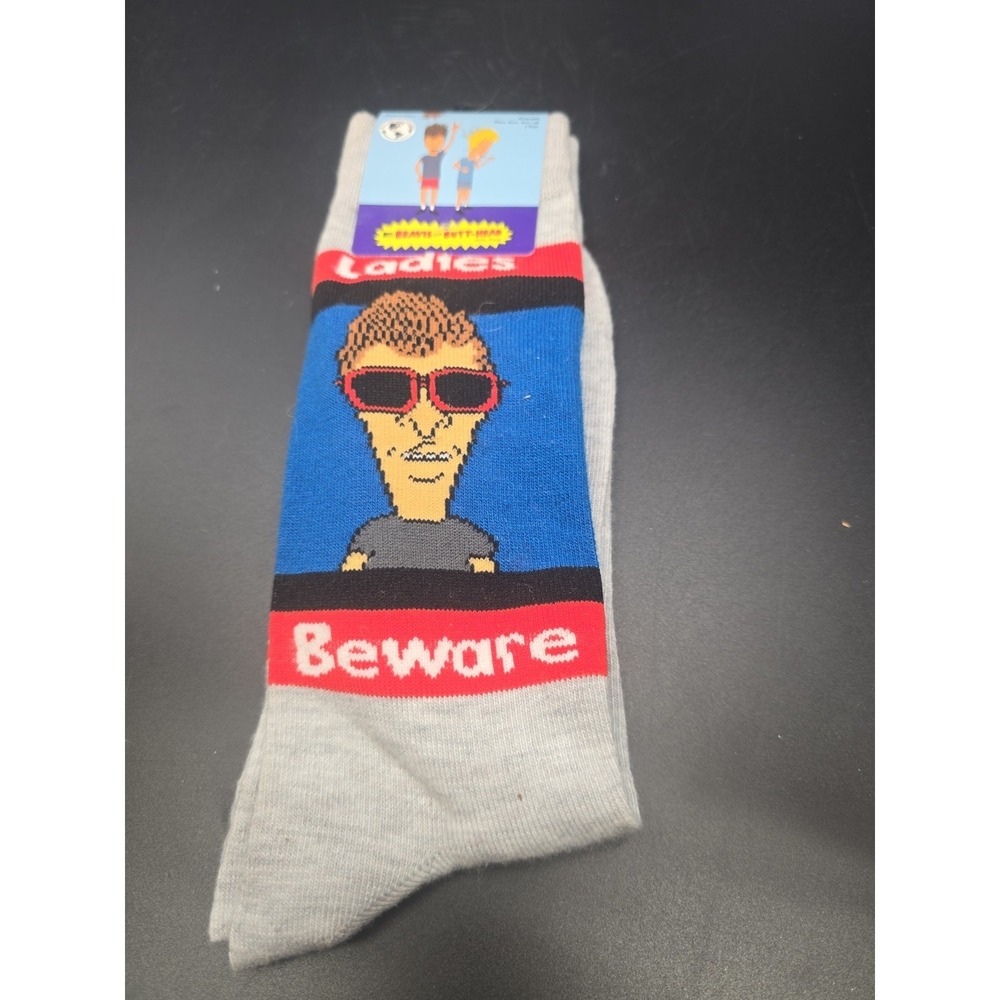 MTV Beavis & Butthead Men's Crew Socks "Ladies Beware" (shoe size 6.5-12)